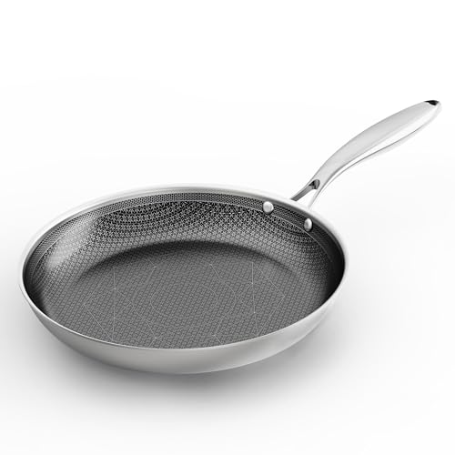 Image of COOKING KING 10-Inch Stainless Steel Pan, Hybrid Nonstick Frying Pan, Skillet, 3-Ply Clad Cookware, Even Heat Distribution, Dishwasher & Oven Safe, with Stay-Cool Handle, Induction Compatible