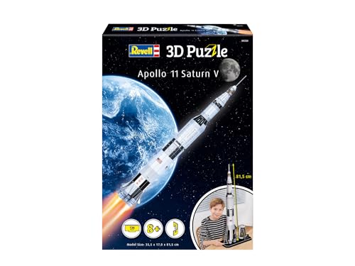 Revell 3D Puzzle Apollo 11 Saturn V I Für Raumfahrt-Enthusiasten I 126 Teile für Kinder Erwachsene Jungen und Mädchen I ab 8+ Jahren I inkl. Ständer I Bauspaß und Geschenkidee