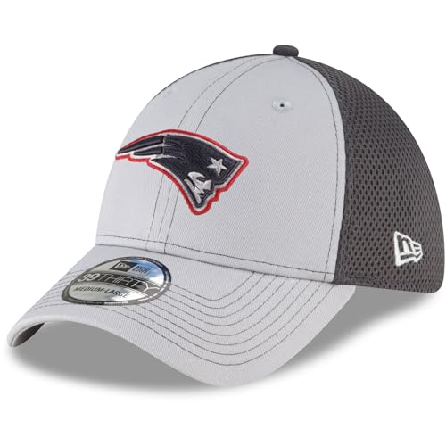 New Era Boné unissex adulto NFL 39THIRTY Grayed Out Neo Primary Logo Stretch Fit Flex Football Cap, New England Patriots, Large-X-Large