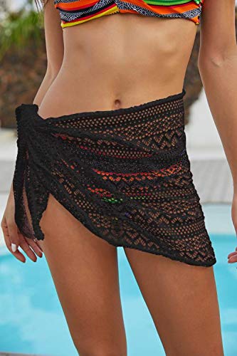 lime flare Women Sexy Hollow Out Sheer Beach Swim Skirt Pareo Canga Bikini Swimsuit Bottoms Cover up Sarong Wrap (one-size, Black Crochet Short) - Image 2