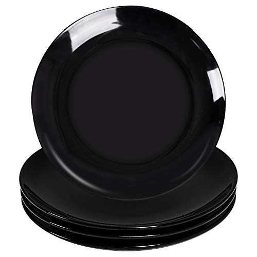 DELLING 10 inch Black Dinner Plates Set, Porcelain Dessert/Salad Plate, Serving Dishes, Dinnerware Sets, Scratch Resistant, Lead-Free, Microwave, Oven, and Dishwasher Safe – Set of 4