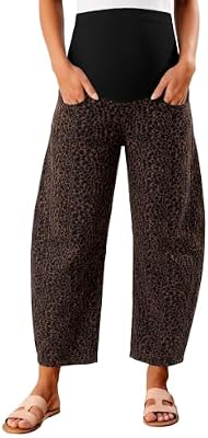 Yoklass Maternity Summer Pants Denim Wide Leg Cropped Jeans Leopard M