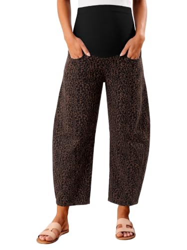 Yoklass Maternity Summer Pants Denim Wide Leg Cropped Jeans Leopard M