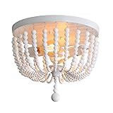 Ludil Wood Bead Boho Chandelier,2-Lights 14.2' White Semi Flush Mount Ceiling Light Fixtures Baby Nursery Lighting for Girls Room, Bedroom,Hallway,Kitchen,Doorway Entrance