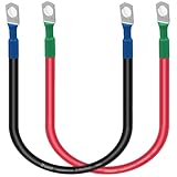 2 AWG Battery Cables - 12 inch (1FT) Car Battery Inverter Cable Set with 5/16' Lugs and Terminals-Pure Copper Wire Cables for Automotive, Solar Power Inverter Marine Boat RV Car Motorcycle, ATV