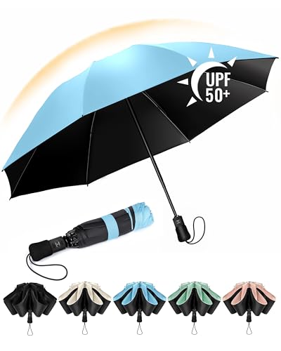 Chakipee Parapluie Pliant inversé Compact Anti UV- Parapluie Femme Automatique Resistant Vent, Parapluies de Voyage Portables, Revêtement en polyester 210T, Portée 106 cm, 8 Sections