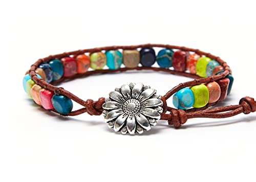 Image of 7 Chakra Bracelet Bohemian Handmade Leather Wrap Healing Protection Natural Stone Yoga Beaded Bracelets Boho Friendship Jewelry