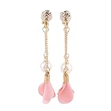 GRACE JUN™ Handmade Frabic Flower Simulated Pearl Tassel Clip on Earrings No Pierced for Women Gold