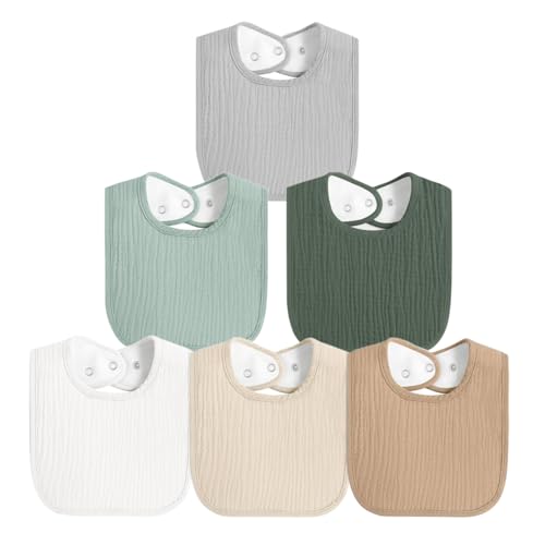 ROXANEPIG 6 Pack Muslin Baby Bibs for Boys Girls, Soft Cotton Baby Drool Bibs, Drooling and Teething Bibs for Infant, Newborn