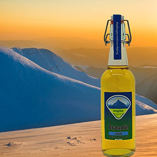 Bergglück Bratapfellikör | Feine Noten von Vanille zeichen den Bratapfellikör von Bergglück aus | Bratapfellikör 0,5l Pfand-Bügelflasche
