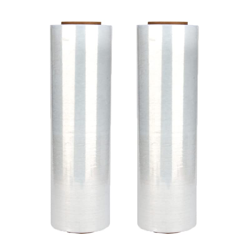 2 rolki folii stretch 45 x 450 m, wytrzymałość przemysłowa, rozciągliwość, 20 mikronów, trwała do przenoszenia opakowania, wytrzymała folia termokurczliwa do magazynowania