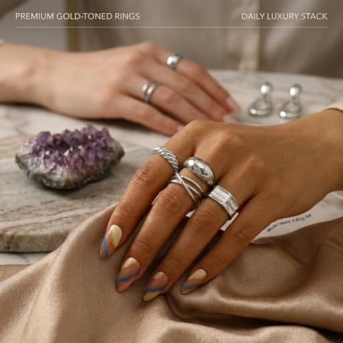 16 PCS Gold Chunky Rings Set for Women, 14k Gold Plated Thick Dome Stackable Open Rings Trendy Dainty Minimalist Jewelry Gifts - Image 5