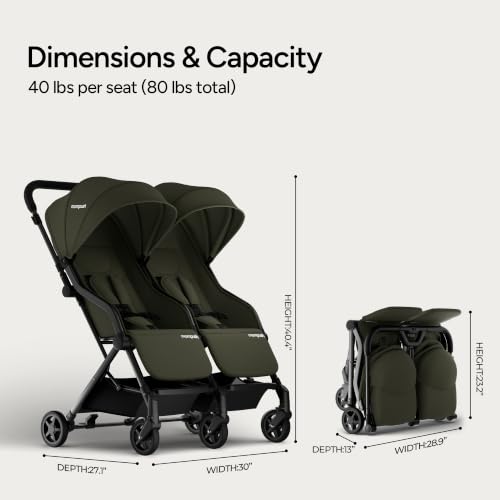 Image of Mompush Lithe Double Stroller, Lightweight Side by Side, Infant & Toddler