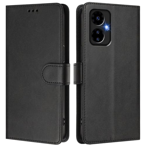 LMFULM® Hülle für Boost Mobile Celero 5G 2024 (6,5 Zoll) PU Leder Hülle Brieftasche Lederhülle Magnetverschluss Handytasche Stand Ledertasche Flip Cover Holster Schwarz