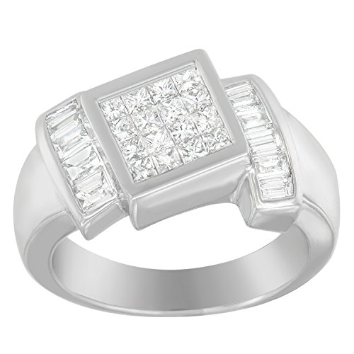 14K White Gold 1/2 Cttw Princess & Baguette Cut Diamond Square Shaped Composite Offset Bypass Style Asymmetrical Fashion Ring (G-H Color, VS2-SI1 Clarity)