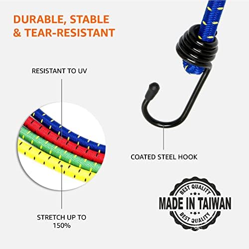 Amazon Basics Heavy Duty Bungee Cords, Assorted Lengths - Multicolours (12-Pack)