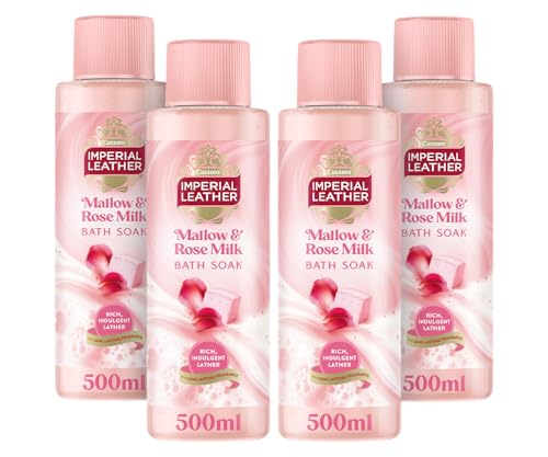 Imperial Leather Pampering Bath Soak, Mallow and Rose Milk, Rich and Creamy Bubble Bath, Gentle Skin Care, Bulk Buy, Pack of 4 x 500 ml