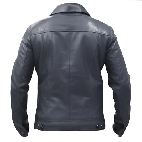 Image of Men's Genuine Leather Trucker Jacket Vintage Motorcycle Black Western Biker Slim Fit Trucker Jacket