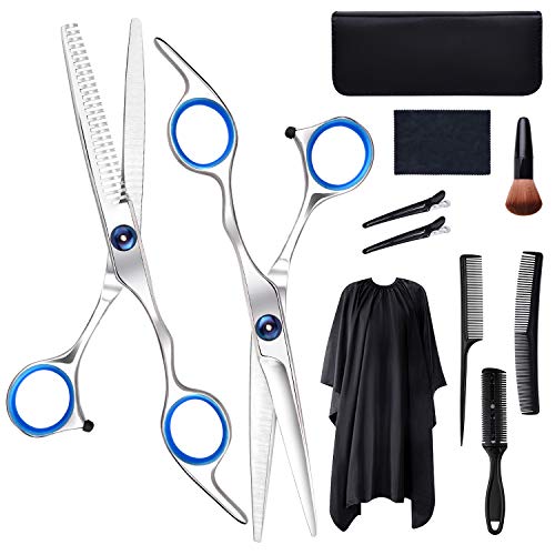 TUPARKA 12 Pcs Professional Hair Cutting Scissors Set Stainless Steel Hairdressing Scissors Kit Included Thinning Shears, Hair Razor, Comb, Cape, Clips, Barber Set, Hair Cutting Shears Set
