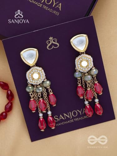 Image of SANJOYA by EVERSTYLISH Embroidered Earrings for Women | Pastel Stone & Beaded Dangler Earrings | Ethnic Jewelry for Weddings, Festivals & Special Occasions