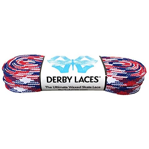 Derby Laces Red White Blue Laces - Flat, 10mm Wide, for Boots, Skates, Roller Derby, Hockey and Ice Skates (108 Inch / 274 cm) Cover