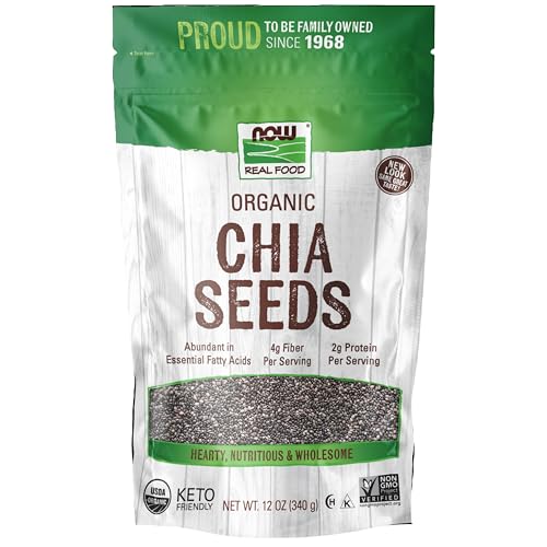 NOW Foods, Organic Black Chia Seeds, Non-GMO, Source of Healthy Fatty Acids and Fiber, 12-Ounce (Packaging May Vary)