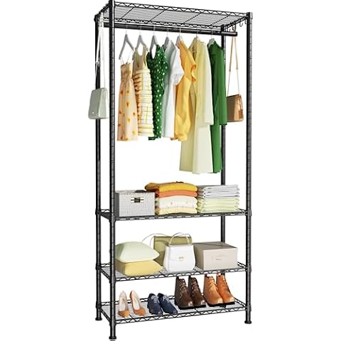 Ulif H1 Portable Closets, 4-Tier Freestanding Metal Garment Rack and Clothes Storage Wardrobe, Suitable for Bedroom, Apartment, Cloakroom, 25.6" W x 15.7" D x 72.8" H, Black Cover
