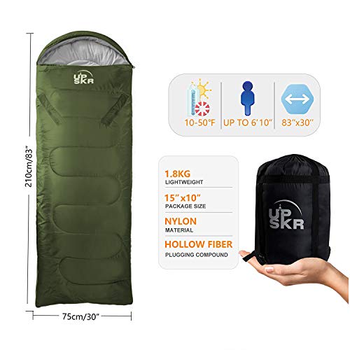 UPSKR Envelope Sleeping Bag with Compression Sack, Lightweight and