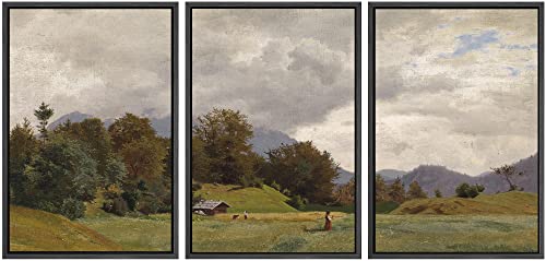 SIGNWIN Framed Canvas Print Wall Art Woodland Nursery Decor Set Storm Cloud Pastoral Farm Landscape Nature Abstract Fine Art Nordic for Living Room, Bedroom, Office - 16"x24"x3 Black