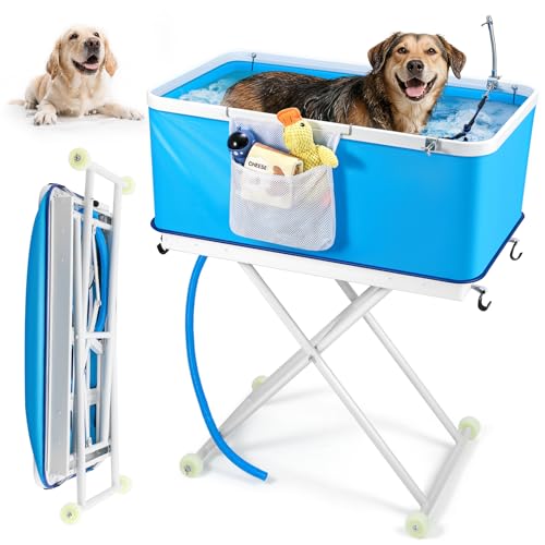 Proshine Foldable Dog Bath Tub with Wheels