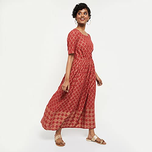 Image of Max Women's Rayon Printed Round Neck Ethnic Maxi Dress Ankle Length