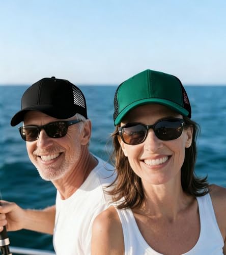 Image of 2-Pack Breathable Mesh Snapback Trucker Hats, Adjustable Baseball Caps for Men Women, Cotton-Poly Twill Outdoor