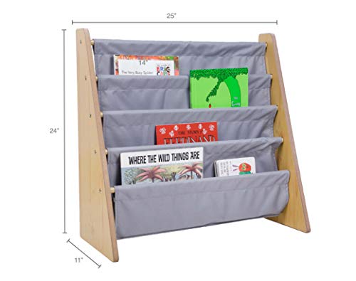 Wildkin Kids Canvas Sling Bookshelf For Boys And Girls, Wooden Design Features Four Fabric Shelves, Keep Bedrooms, Playrooms, And Classrooms Organized, Measures 25 X 24 X 11 Inches (Natural W/ Gray) #TOP5