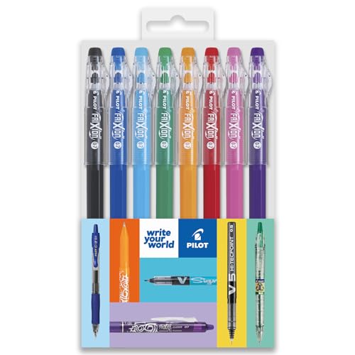 Pilot FriXion Ball Stick 07-0,7 mm punta punta – bolígrafos de tinta de gel borrable – en embalaje de cartera (cartera esencial de 8)