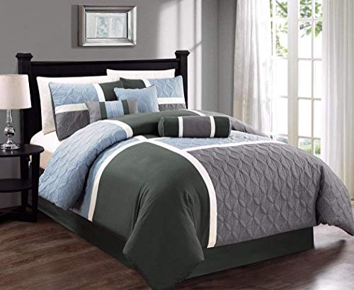 Chezmoi Collection Upland 7-Piece Quilted Patchwork Comforter Set, Gray/Light Blue/Charcoal, King by Chezmoi Collection - Image 6