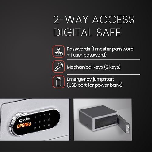 Image of Quba Digital Safe: Absolute 2 Way Access Dual Bolt Motorized Lock, 2 Password Sets, Low Battery Alarm, Wrong Password Alert, Locked & Opened Signal