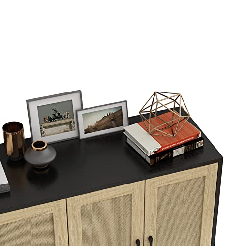 Panana FRSB58ACC Buffet Storage Cabinet With Rattan Decorating 4 Doors Living Room Kitchen Sideboard 48.43 X 34.65 X 15 Inch thumb #6