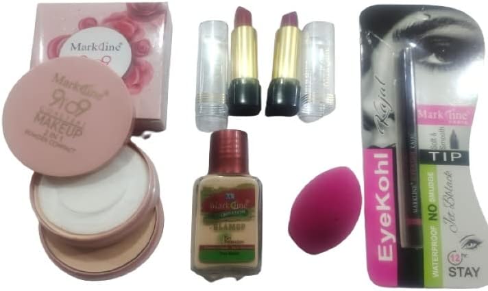 MARK LINE Makeup Kit With Foundation, Lipstick, Compact Powder, Beauty Blender, Kajal (Pack Of 6)