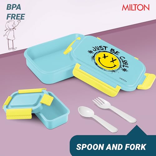 Image of MILTON Big Candy Tiffin Lunch Box for Kids Boys & Girls with Leak-Proof Inner Container| Food Grade,BPA Free,Compact & Durable Snacks Box for Kids I Plastic Spoon & Fork, 830 ml, Sky Blue