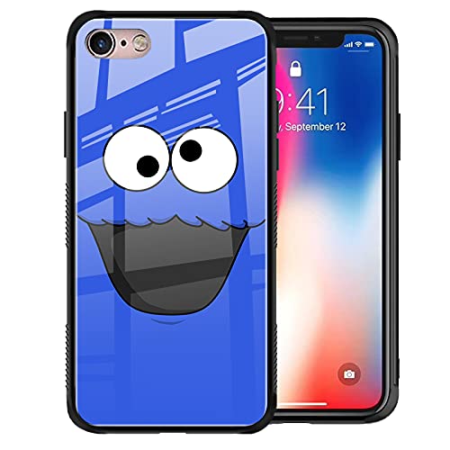 iPhone SE 2020,iPhone 7 Case, Cute Funny Cartoon Design iPhone 8 Case Blue Smile Pattern 9H Tempered Glass Back Cover Slim Fit Shockproof TPU Bumper Protective Case for iPhone 7/iPhone 8 4.7inch