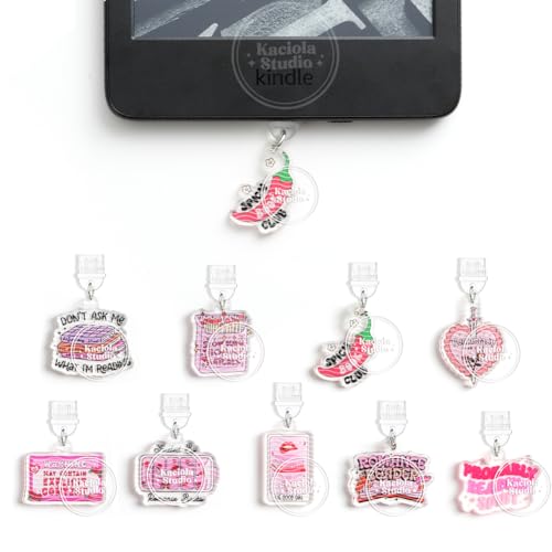 Kaciola 9PCS Charms for Kindle Dust Plug Charm Accessories for E-Reader Type C Charging Port Compatible with Kindle Paperwhite 11th-12th Gifts for Book Lover Readers (Smutty)