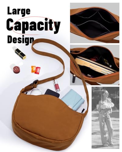 Image of Crossbody Crescent Bag for Women Men Trendy, Crescent Sling Bag with Adjustable Strap, 2 Zippers Lightweight