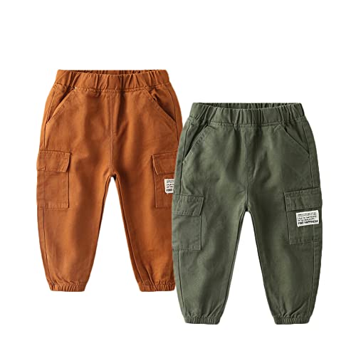 Image of Feidoog Toddler Baby Boys 2/3 Pack Sweatpants Solid Cotton Elastic Waist Trousers Active Jogger Pants