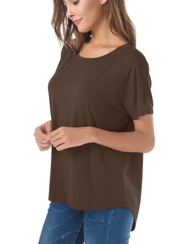 Image of Herou Women Loose Fit T-Shirts Soft Short Sleeve Crew Neck Casual Tee Tops | Lightweight,Basic,Workout,Comfortable,High Low Hem,Oversized