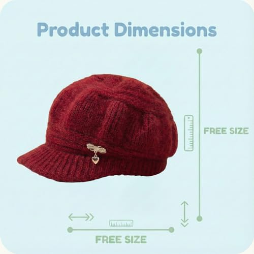 Image of Kraptick Women's Winter Knit Visor Beanie Hat with Soft Fleece Lining, Stylish Woollen Slouchy Warm Cap for Ladies, Snow Sun Shield Knit Cap for Winter -2