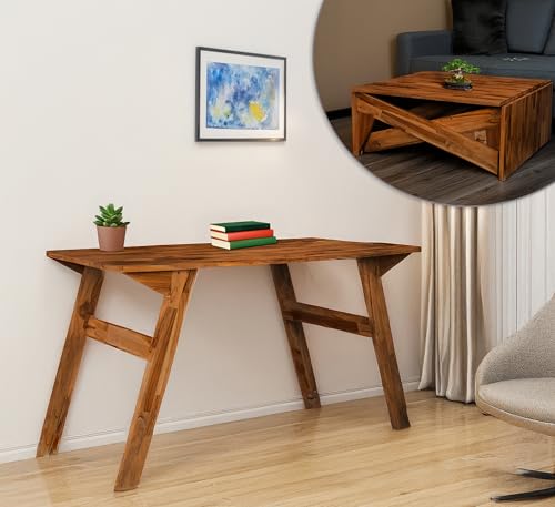 Image of Foldable Multi-Purpose Teakwood Table - Lightweight, Durable, Natural Wood Finish, Compact, Indoor Outdoor Dining Table, Work Desk, Coffee Table, Easy to Assemble, Space Saving - Walnut - Dawnriser
