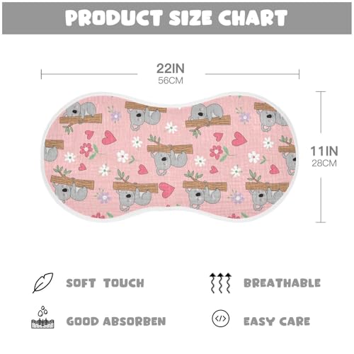 J JOYSAY Flowers Koala Branch Pink Baby Burp Cloths for Boys Girls Large 22''x11'' Cotton 4 Layer Burping Rags for Girl Babies one sizex42