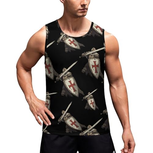 Image of Knights Templar Tank Tops Men Sleeveless Fitness Shirts Gym Tees T Shirt Lightweight Workout Vest XL
