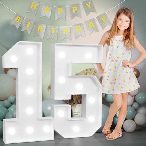 Marquee Numbers Large 15th-Birthday Decorations: 3ft Light Up Number 15 Birthday Decoration for Boy Girl Fifteen Year Old Birthday Decor Party Backdrop Anniversary Cardboard Big Mosaic Number 15