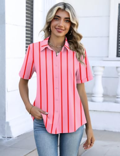 Image of Zeagoo Womens Summer Tops Long Sleeve Button Down Shirts Striped Blouses